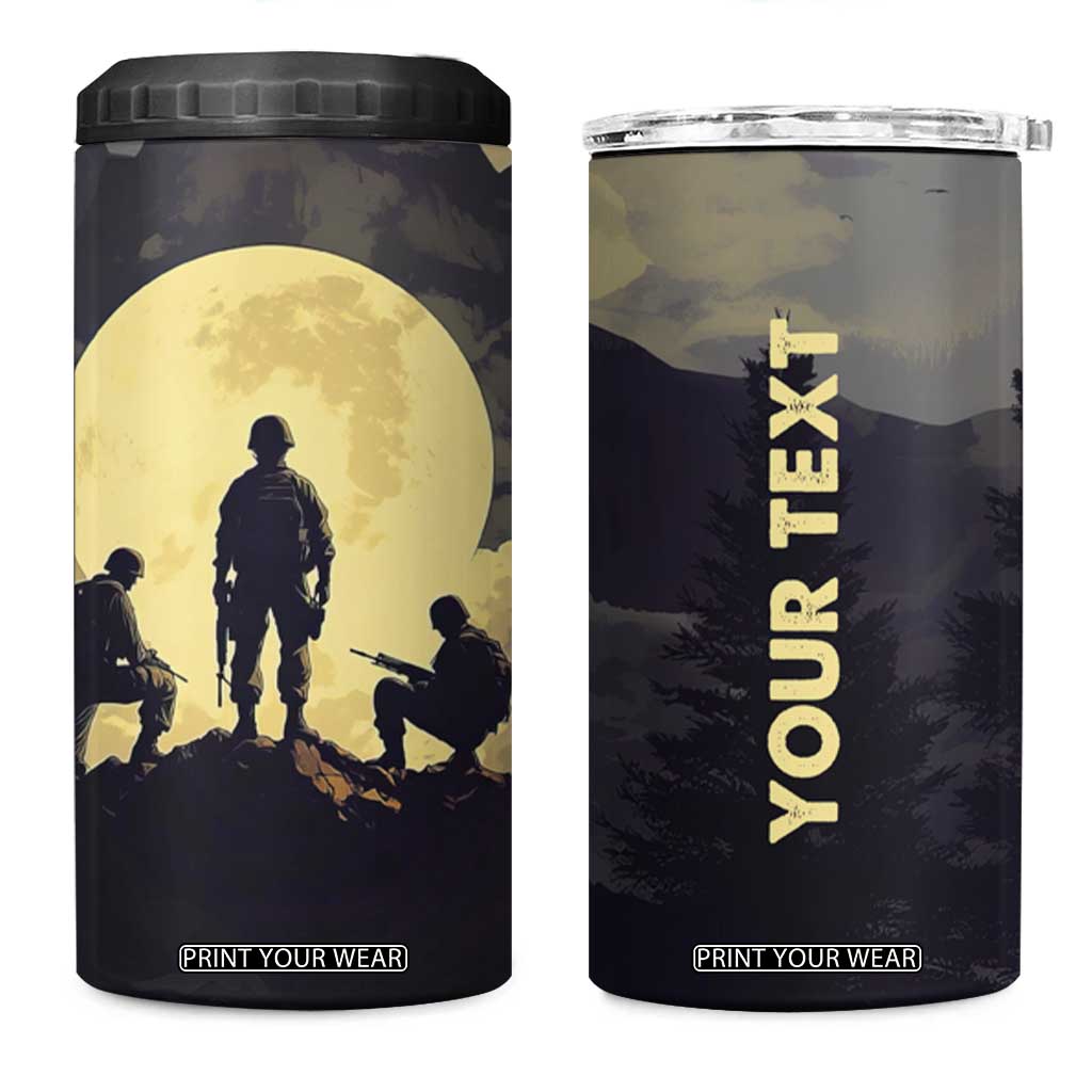 Personalized Veteran Silhouette 4 in 1 Can Cooler Tumbler with Patriotic Theme Illustration TS04 One Size: 16 oz Multicolor Print Your Wear