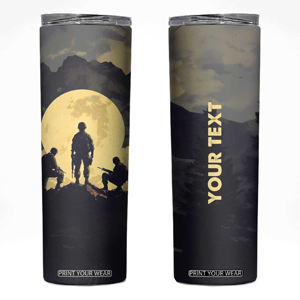 Personalized Veteran Silhouette Skinny Tumbler with Patriotic Theme Illustration TS04 Multicolor Print Your Wear
