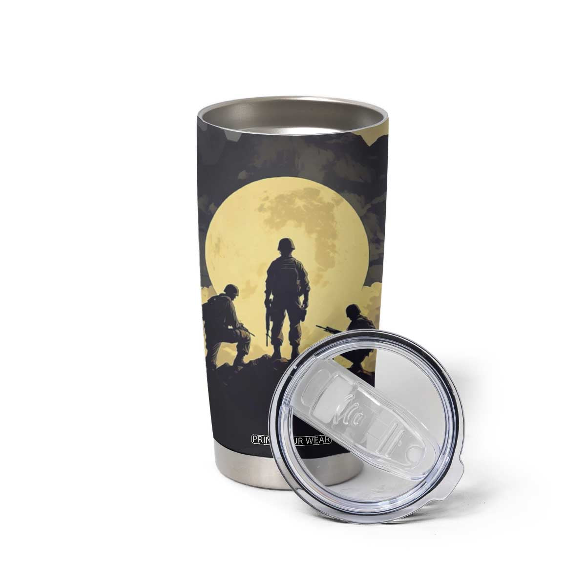 Personalized Veteran Silhouette Tumbler Cup with Patriotic Theme Illustration TS04 Print Your Wear