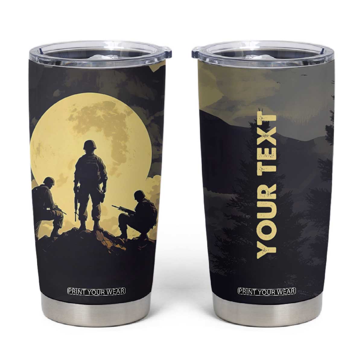 Personalized Veteran Silhouette Tumbler Cup with Patriotic Theme Illustration TS04 Multicolor Print Your Wear