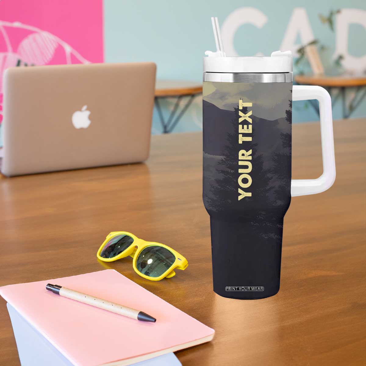 Personalized Veteran Silhouette Tumbler With Handle with Patriotic Theme Illustration TS04 Print Your Wear