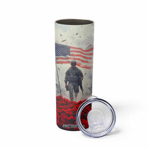 Personalized Veteran Skinny Tumbler Walking Through Red Flower Field Scene TS04 Print Your Wear