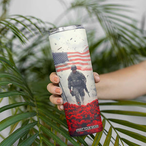 Personalized Veteran Skinny Tumbler Walking Through Red Flower Field Scene TS04 Print Your Wear