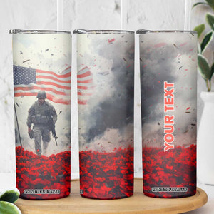 Personalized Veteran Skinny Tumbler Walking Through Red Flower Field Scene TS04 Print Your Wear