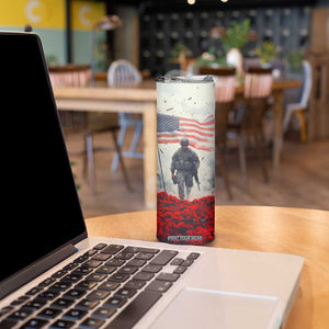 Personalized Veteran Skinny Tumbler Walking Through Red Flower Field Scene TS04 Print Your Wear