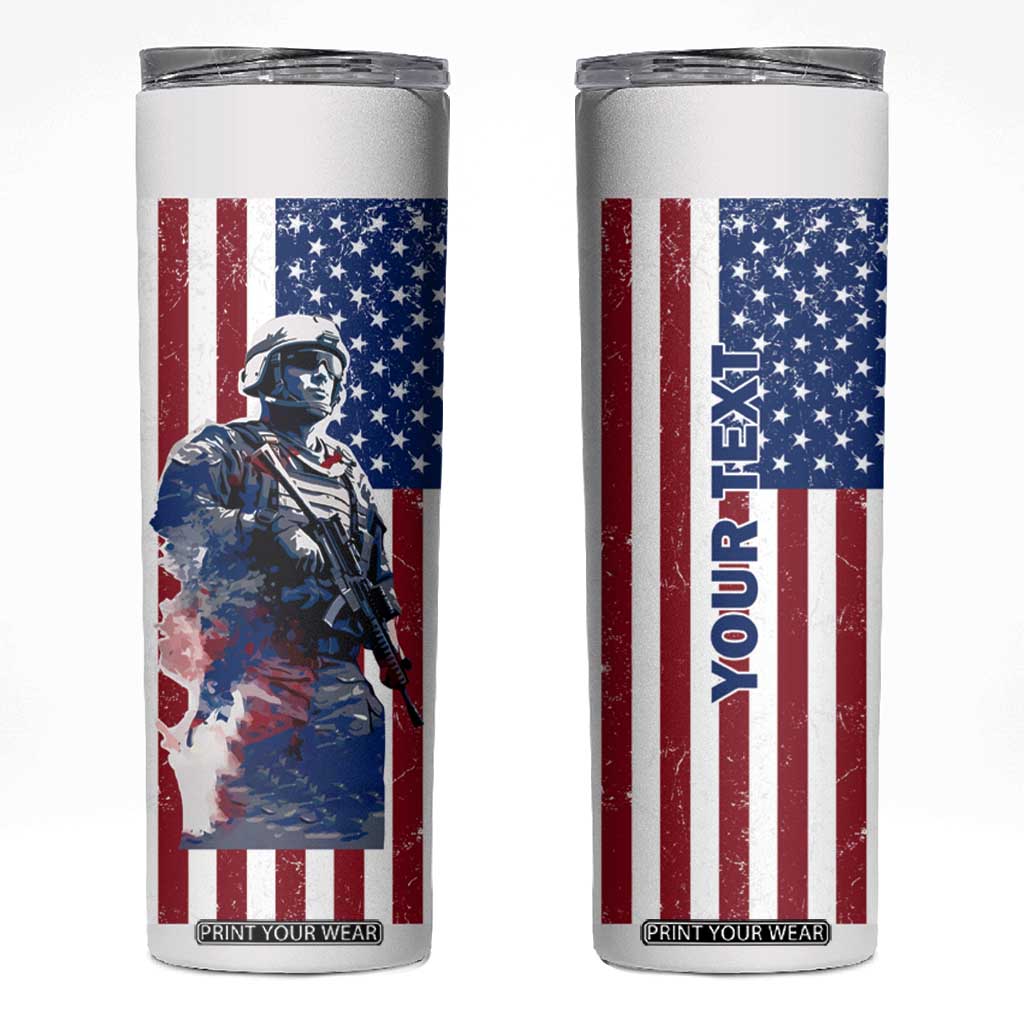 Personalized Veteran Skinny Tumbler with American Flag Background Design TS04 Multicolor Print Your Wear