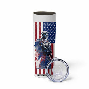 Personalized Veteran Skinny Tumbler with American Flag Background Design TS04 Print Your Wear