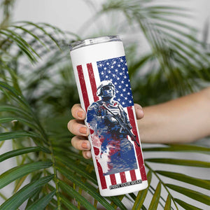 Personalized Veteran Skinny Tumbler with American Flag Background Design TS04 Print Your Wear
