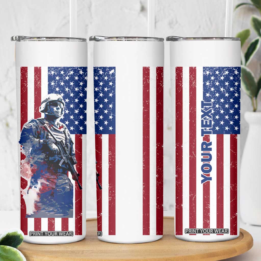 Personalized Veteran Skinny Tumbler with American Flag Background Design TS04 Print Your Wear