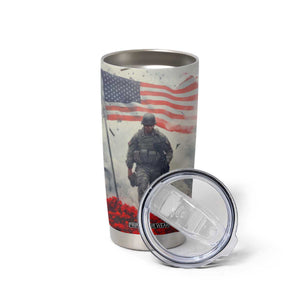 Personalized Veteran Tumbler Cup Walking Through Red Flower Field Scene TS04 Print Your Wear