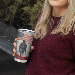 Personalized Veteran Tumbler Cup Walking Through Red Flower Field Scene TS04 Print Your Wear