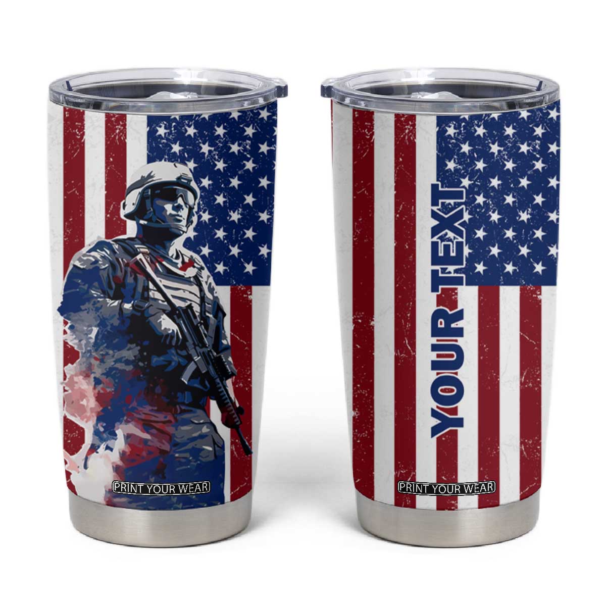 Personalized Veteran Tumbler Cup with American Flag Background Design TS04 Multicolor Print Your Wear