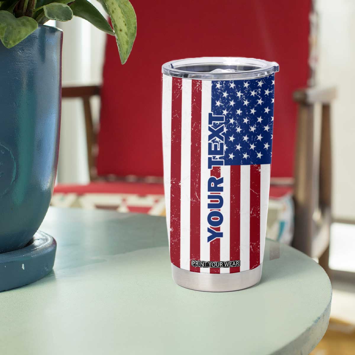 Personalized Veteran Tumbler Cup with American Flag Background Design TS04 Print Your Wear
