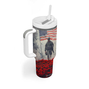 Personalized Veteran Tumbler With Handle Walking Through Red Flower Field Scene TS04 Print Your Wear