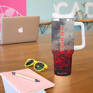 Personalized Veteran Tumbler With Handle Walking Through Red Flower Field Scene TS04 Print Your Wear