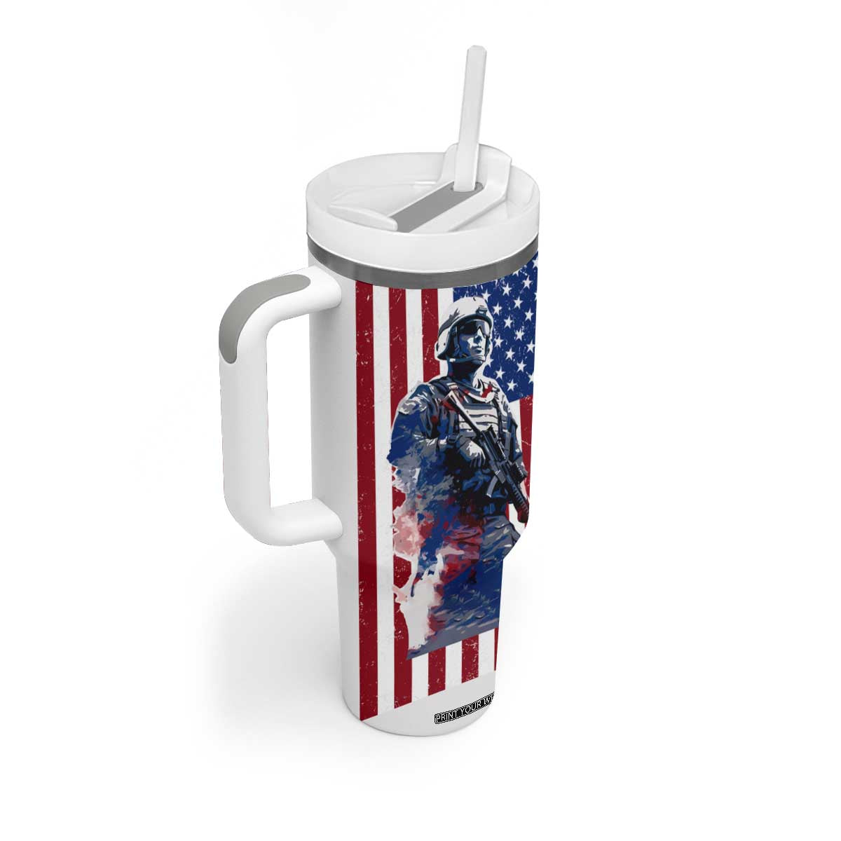 Personalized Veteran Tumbler With Handle with American Flag Background Design TS04 Print Your Wear