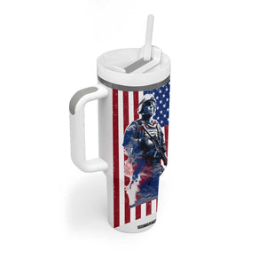 Personalized Veteran Tumbler With Handle with American Flag Background Design TS04 Print Your Wear