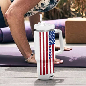Personalized Veteran Tumbler With Handle with American Flag Background Design TS04 Print Your Wear