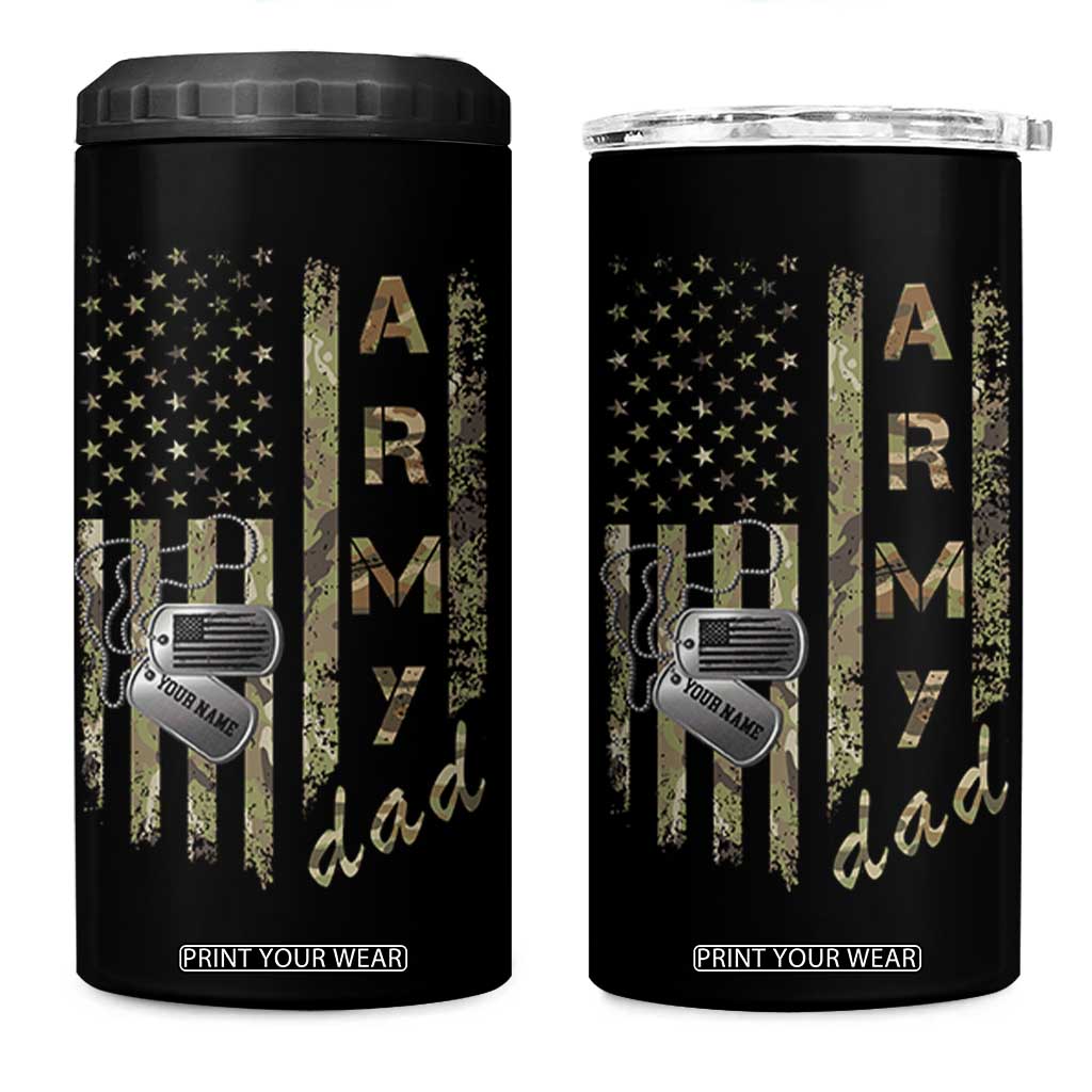 Personalized Vintage U.S. Army Dad 4 in 1 Can Cooler Tumbler Custom Name Tag Proud Military Family Member Soldier Graduation TS10 One Size: 16 oz Black Print Your Wear