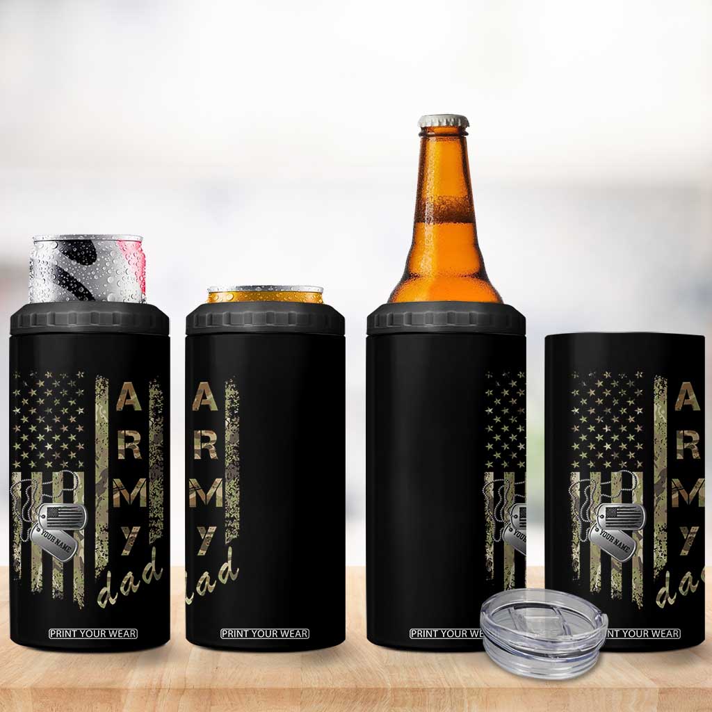 Personalized Vintage U.S. Army Dad 4 in 1 Can Cooler Tumbler Custom Name Tag Proud Military Family Member Soldier Graduation TS10 Print Your Wear