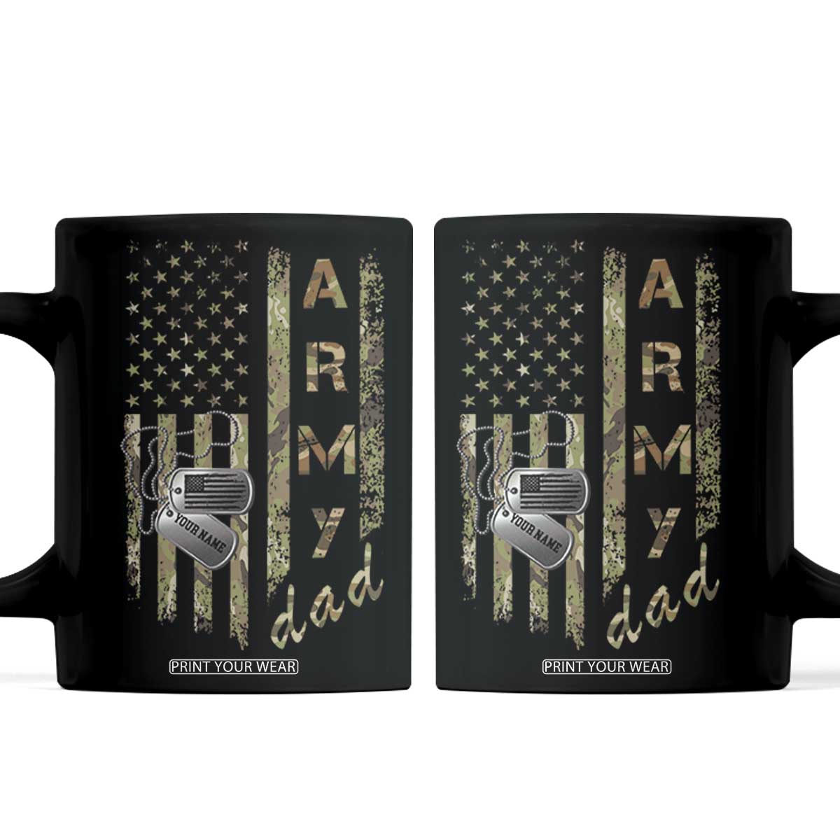 Personalized Vintage U.S. Army Dad Coffee Mug Custom Name Tag Proud Military Family Member Soldier Graduation TS10 Black Print Your Wear