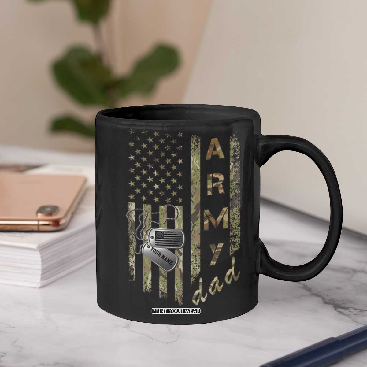 Personalized Vintage U.S. Army Dad Coffee Mug Custom Name Tag Proud Military Family Member Soldier Graduation TS10 Print Your Wear