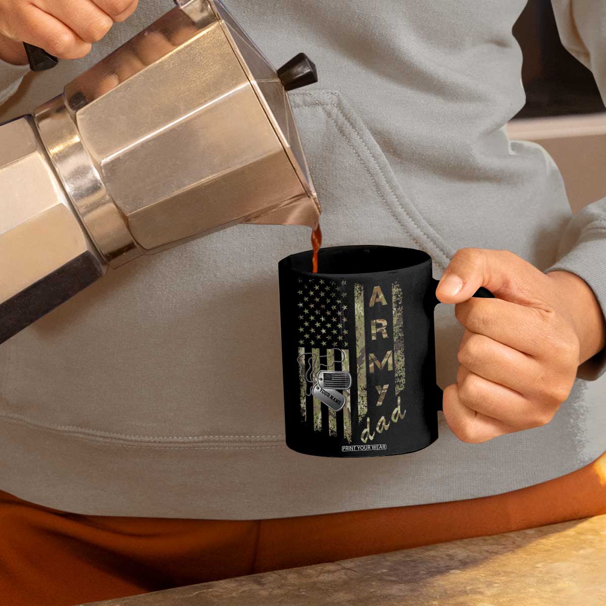 Personalized Vintage U.S. Army Dad Coffee Mug Custom Name Tag Proud Military Family Member Soldier Graduation TS10 Print Your Wear