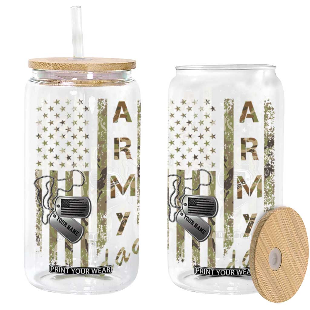 Personalized Vintage U.S. Army Dad Glass Can Custom Name Tag Proud Military Family Member Soldier Graduation TS10 Black Print Your Wear