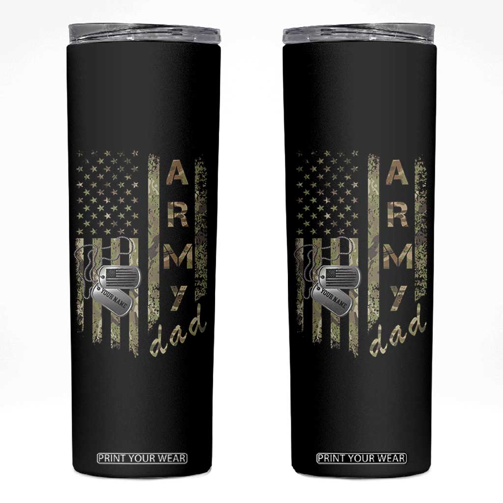 Personalized Vintage U.S. Army Dad Skinny Tumbler Custom Name Tag Proud Military Family Member Soldier Graduation TS10 Black Print Your Wear