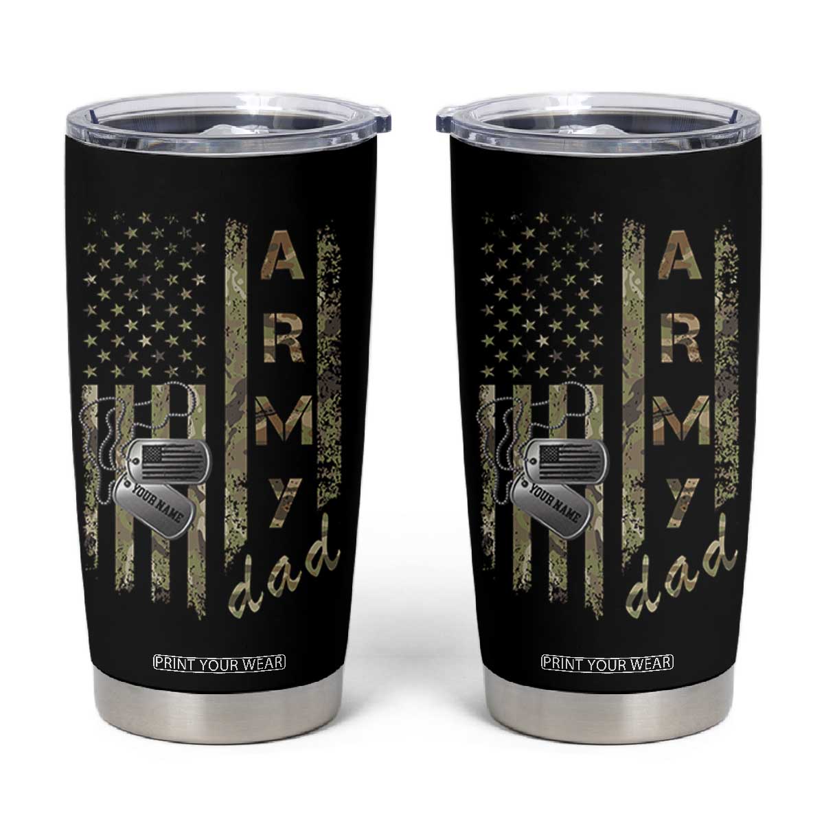 Personalized Vintage U.S. Army Dad Tumbler Cup Custom Name Tag Proud Military Family Member Soldier Graduation TS10 Black Print Your Wear