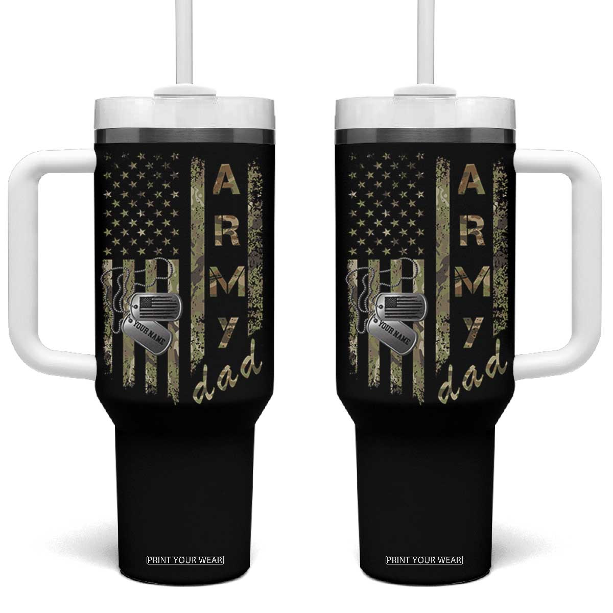 Personalized Vintage U.S. Army Dad Tumbler With Handle Custom Name Tag Proud Military Family Member Soldier Graduation TS10 One Size: 40 oz Black Print Your Wear