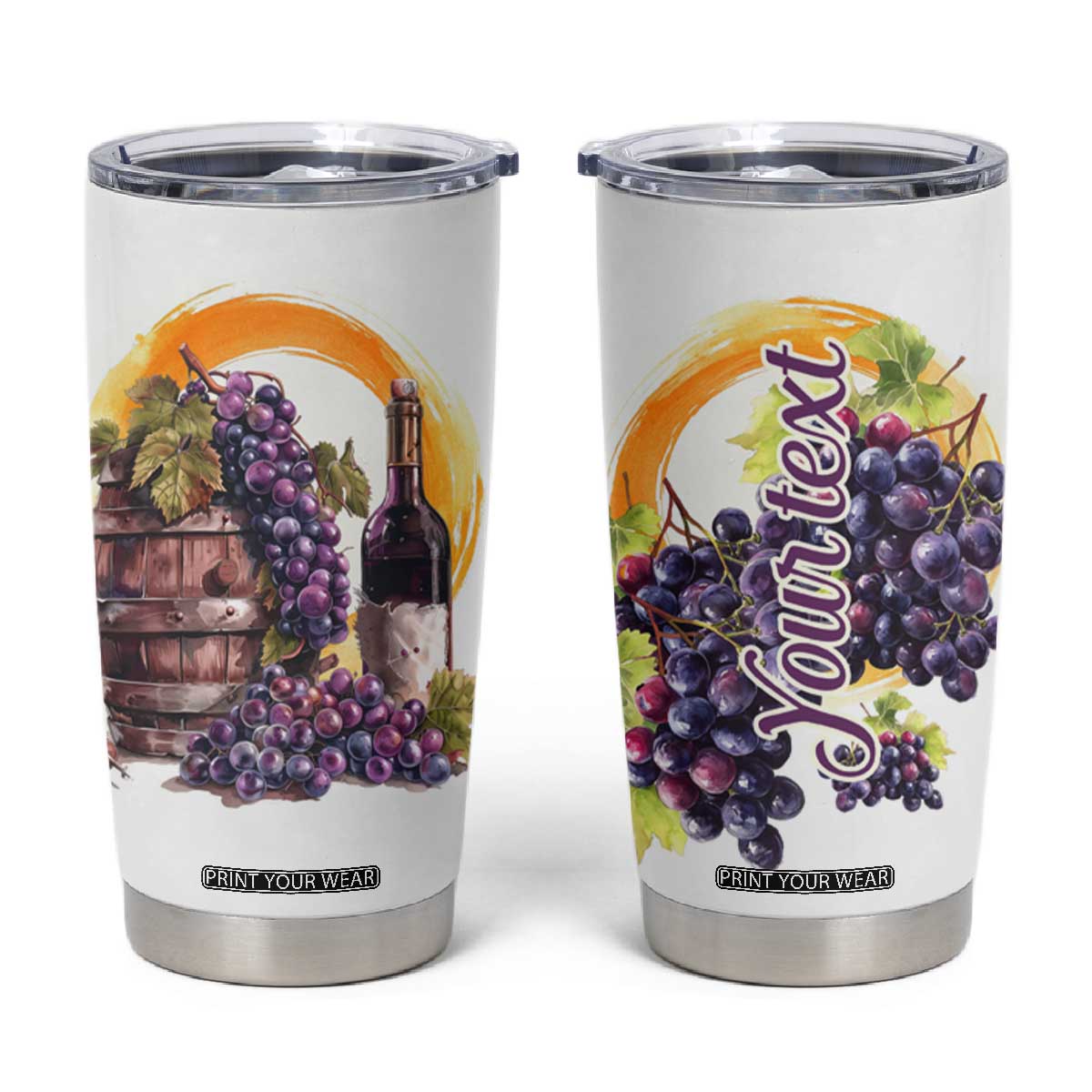 Personalized Wine Barrel and Grapes Tumbler Cup with Vineyard Theme TS04 Multicolor Print Your Wear
