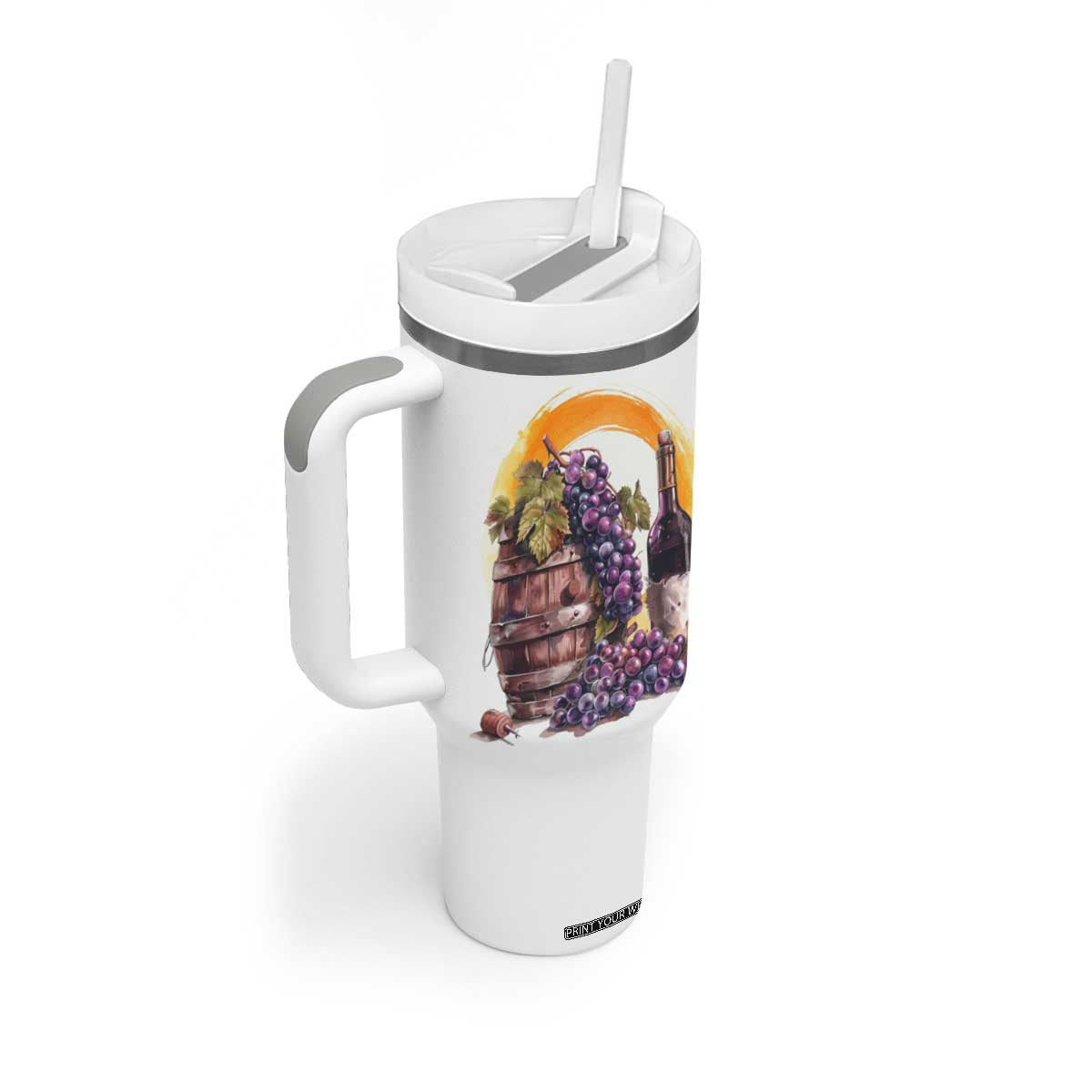 Personalized Wine Barrel and Grapes Tumbler With Handle with Vineyard Theme TS04 Print Your Wear