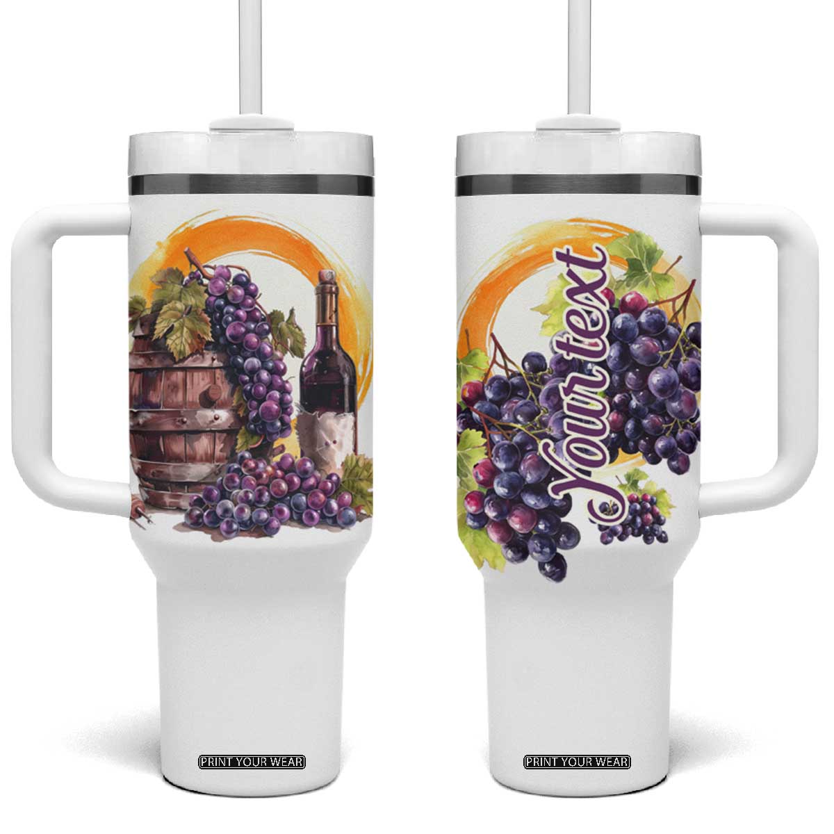Personalized Wine Barrel and Grapes Tumbler With Handle with Vineyard Theme TS04 One Size: 40 oz Multicolor Print Your Wear