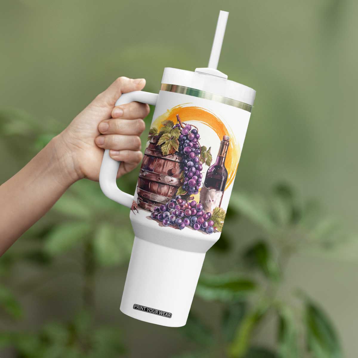 Personalized Wine Barrel and Grapes Tumbler With Handle with Vineyard Theme TS04 Print Your Wear
