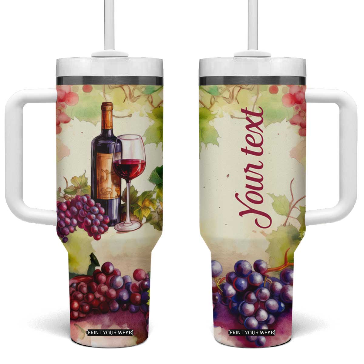 Personalized Wine Bottle and Glass Tumbler With Handle with Classic Design TS04 One Size: 40 oz Multicolor Print Your Wear