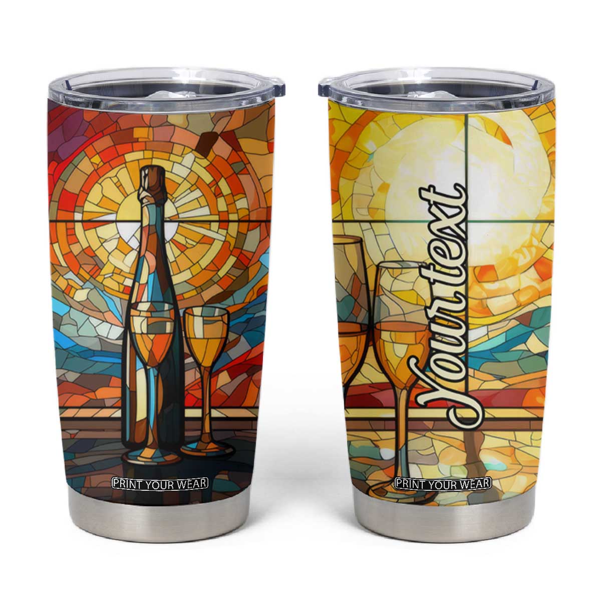 Personalized Wine Design Tumbler Cup with Stained Glass Art Style TS04 Multicolor Print Your Wear