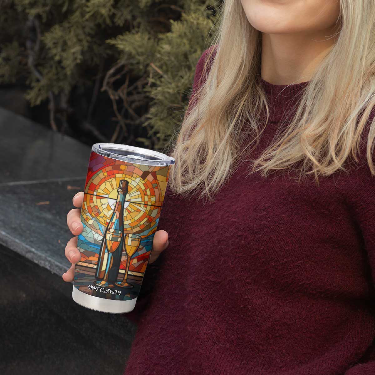 Personalized Wine Design Tumbler Cup with Stained Glass Art Style TS04 Print Your Wear