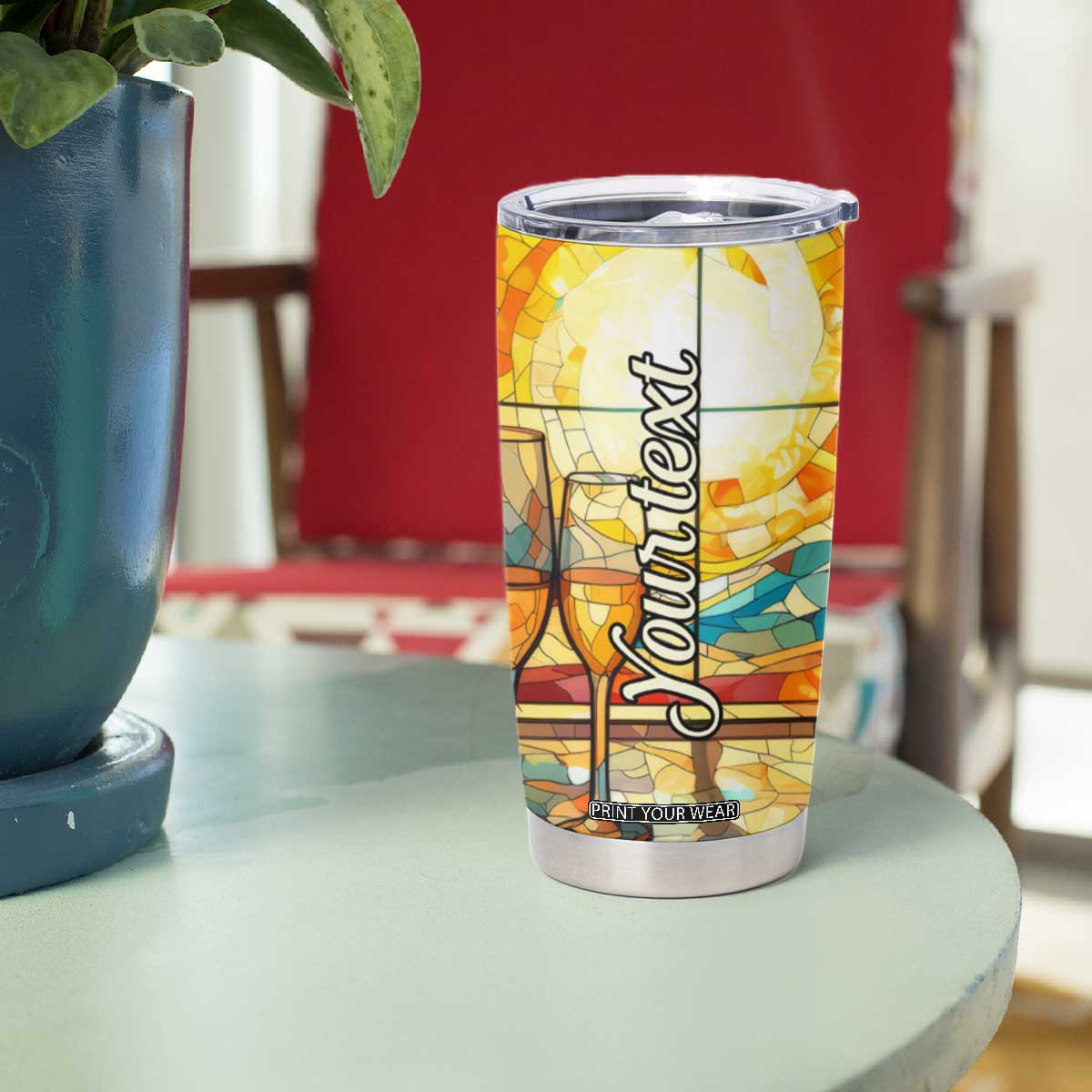 Personalized Wine Design Tumbler Cup with Stained Glass Art Style TS04 Print Your Wear
