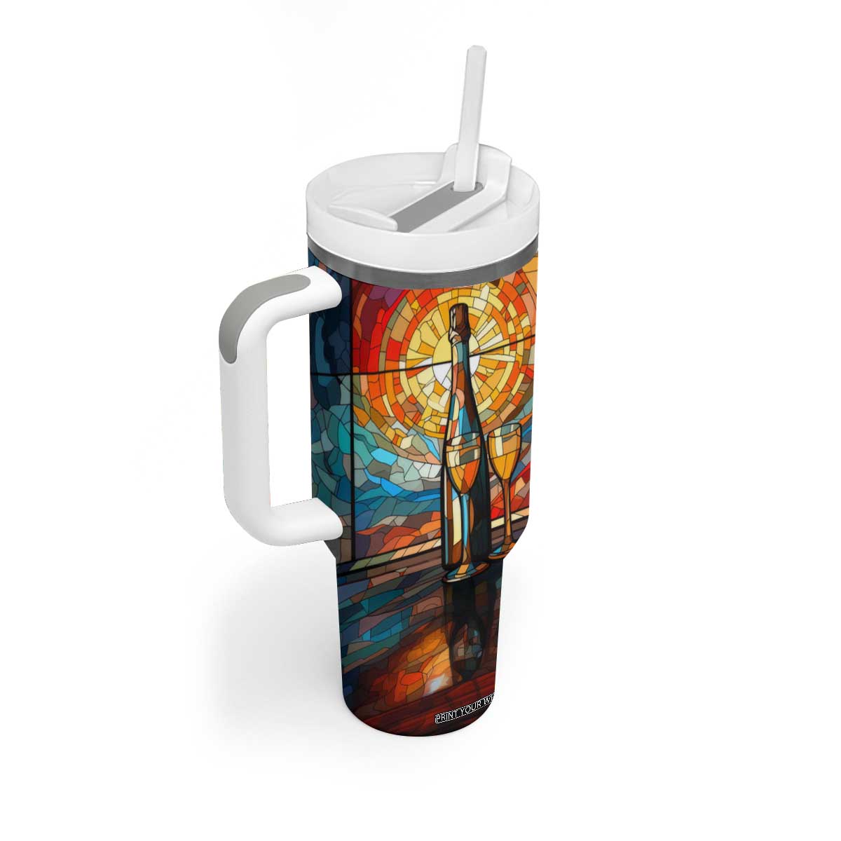 Personalized Wine Design Tumbler With Handle with Stained Glass Art Style TS04 Print Your Wear