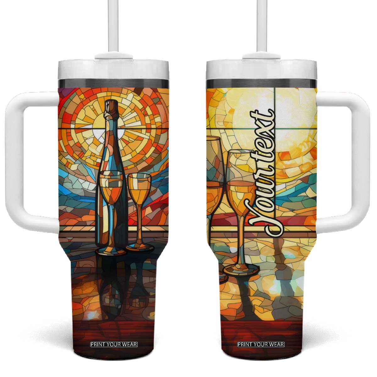 Personalized Wine Design Tumbler With Handle with Stained Glass Art Style TS04 One Size: 40 oz Multicolor Print Your Wear