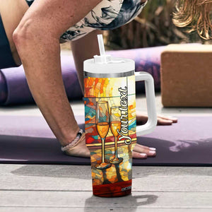 Personalized Wine Design Tumbler With Handle with Stained Glass Art Style TS04 Print Your Wear