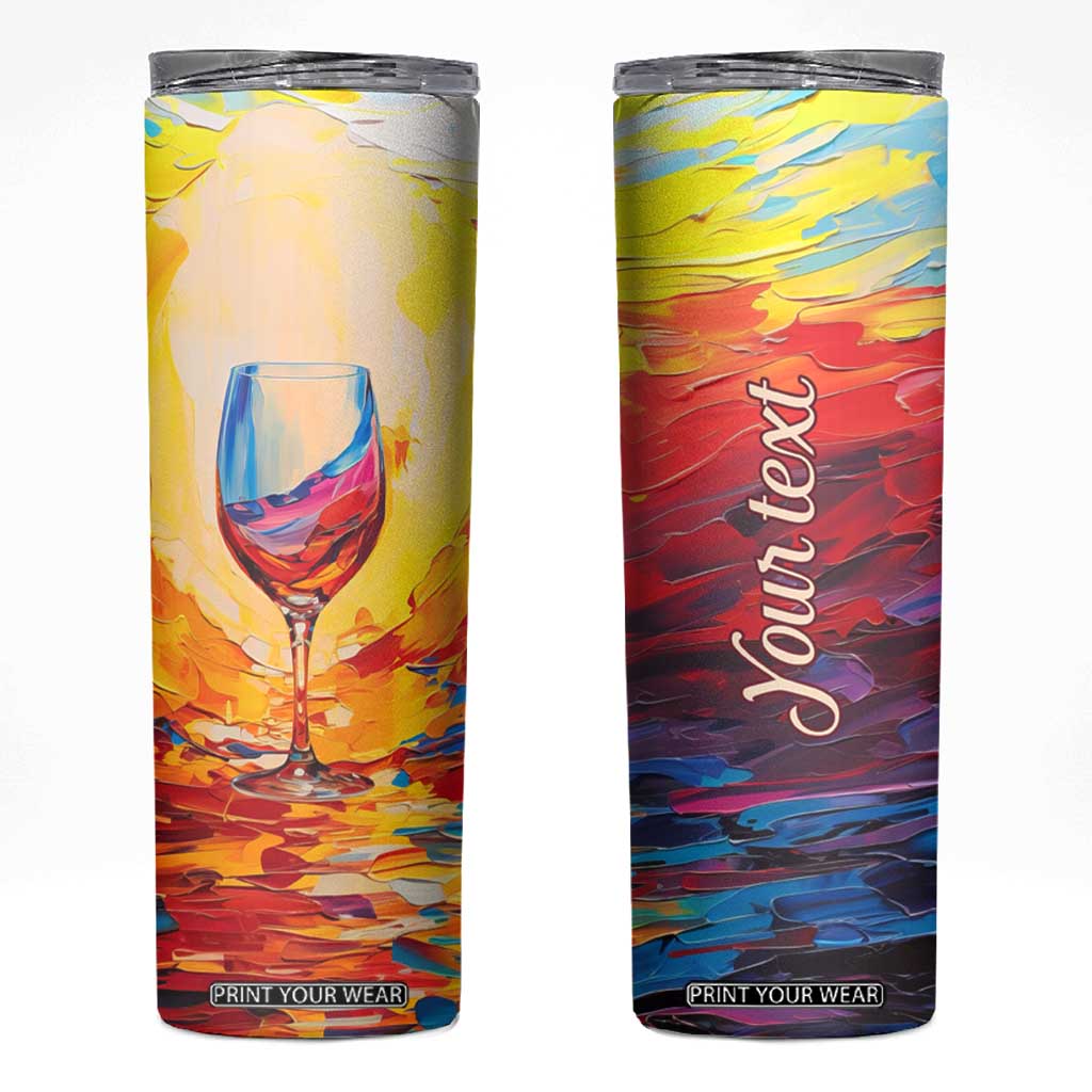 Personalized Wine Glass Skinny Tumbler with Artistic Painting Style TS04 Multicolor Print Your Wear