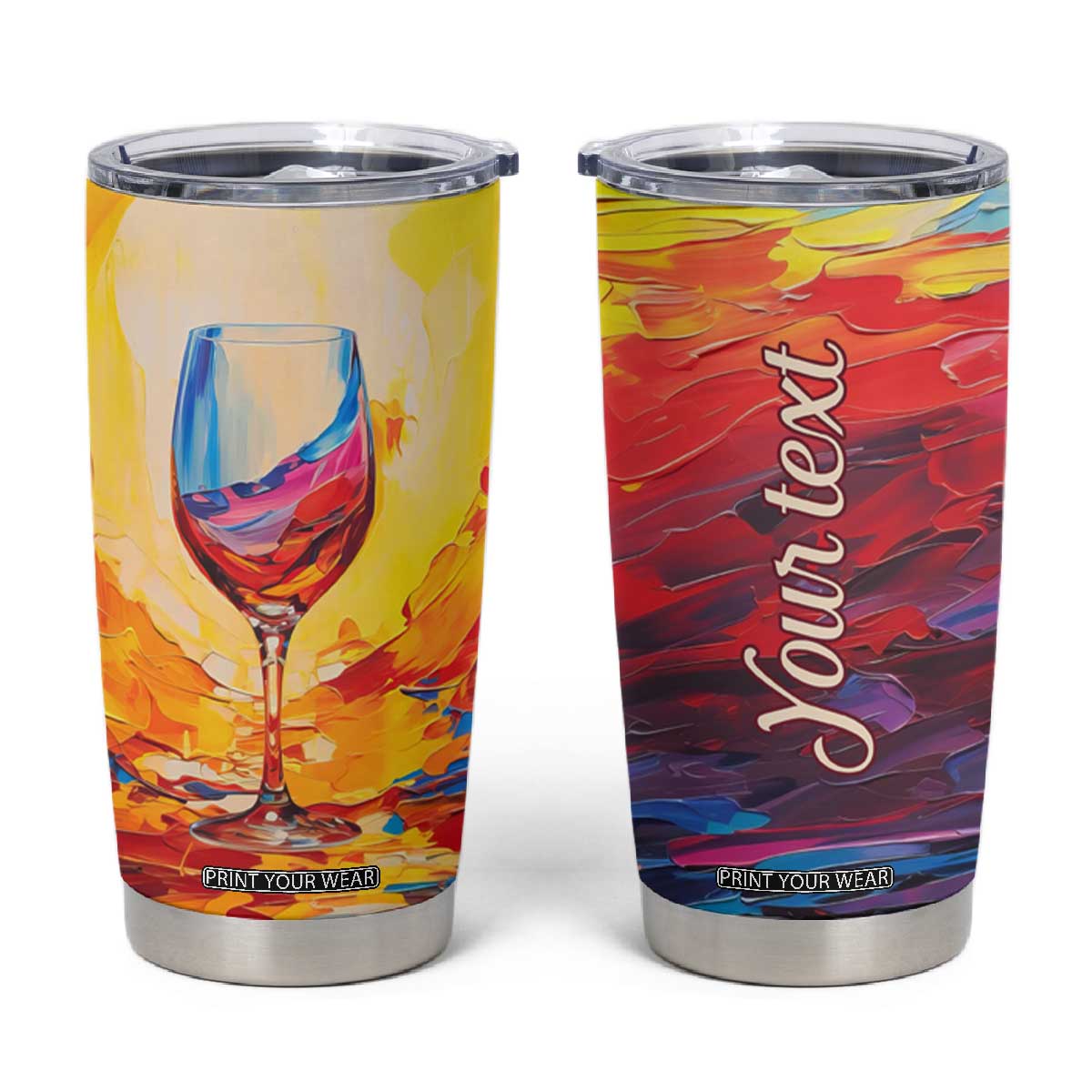 Personalized Wine Glass Tumbler Cup with Artistic Painting Style TS04 Multicolor Print Your Wear