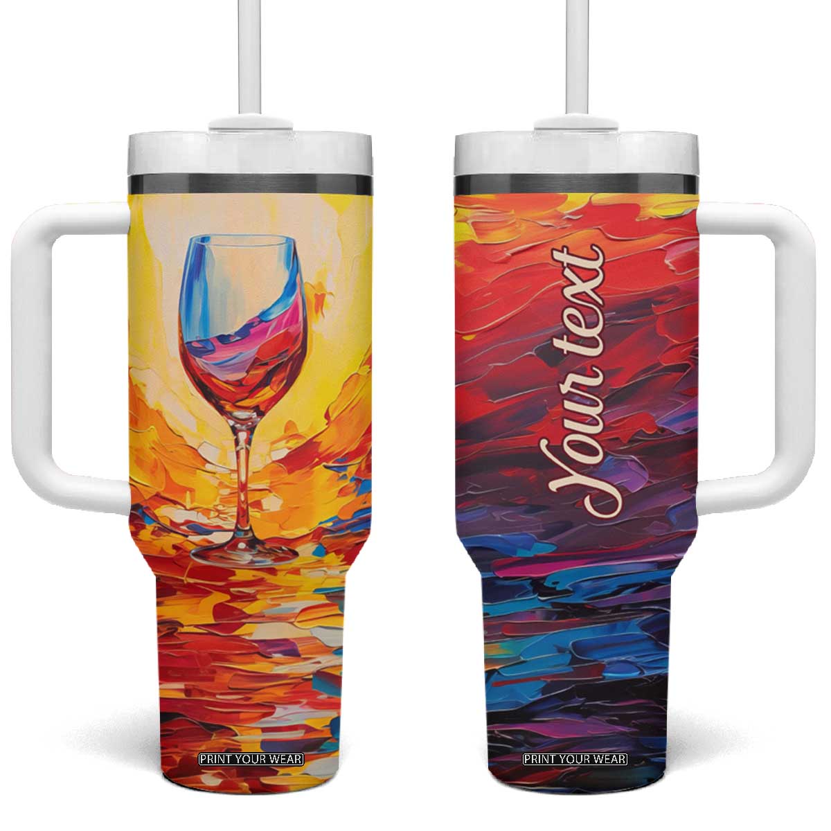 Personalized Wine Glass Tumbler With Handle with Artistic Painting Style TS04 One Size: 40 oz Multicolor Print Your Wear