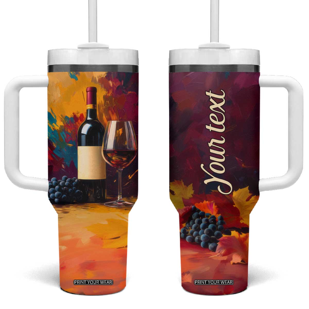 Personalized Wine Illustration Tumbler With Handle with Artistic Detailing TS04 One Size: 40 oz Multicolor Print Your Wear