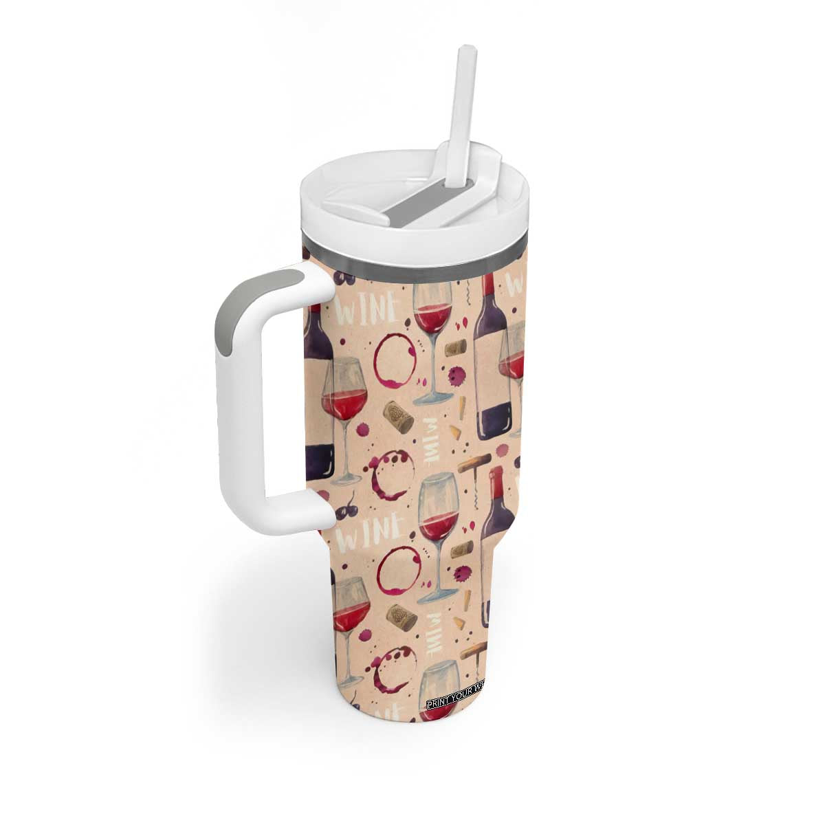 Personalized Wine Pattern Tumbler With Handle with Elegant Decorative Design TS04 Print Your Wear