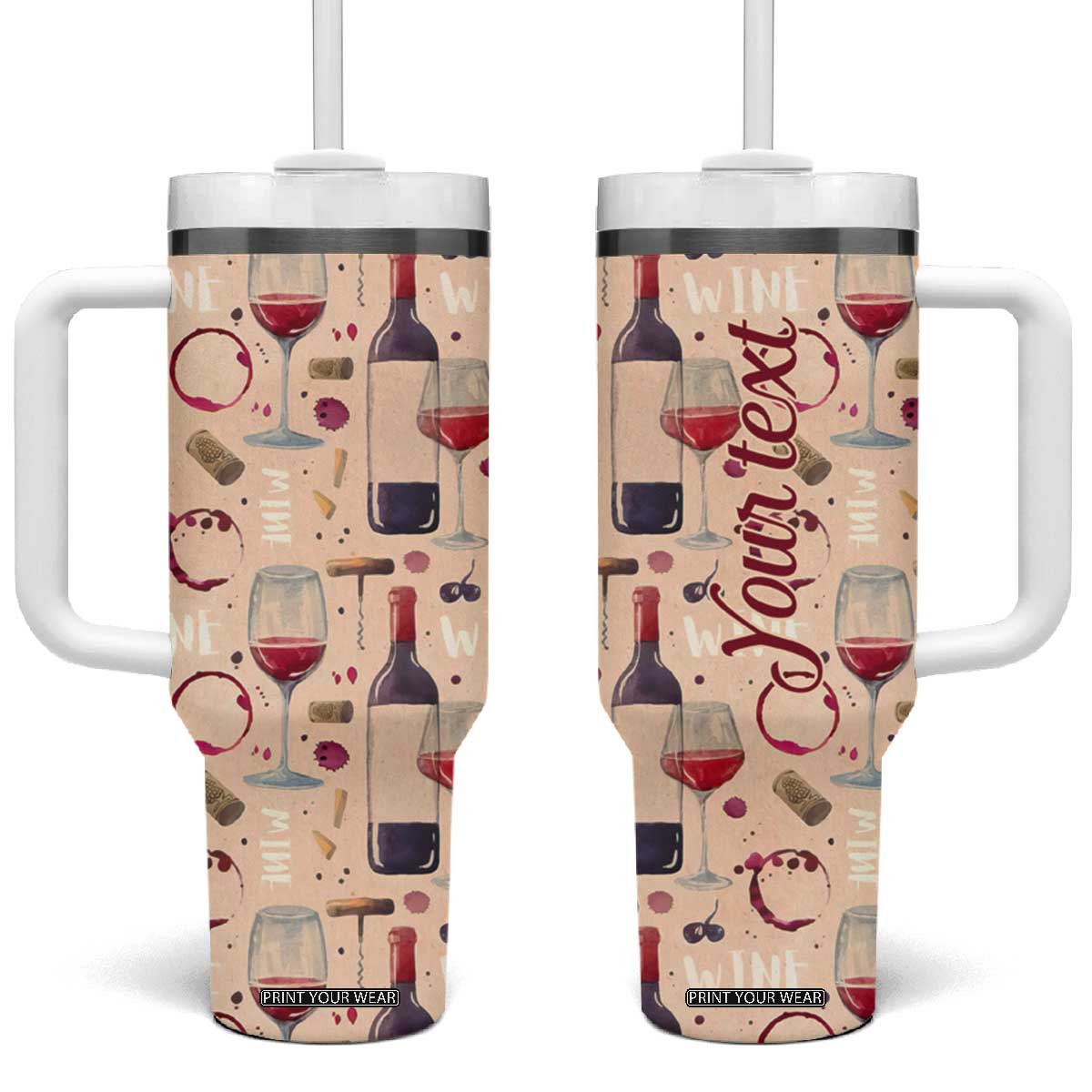 Personalized Wine Pattern Tumbler With Handle with Elegant Decorative Design TS04 One Size: 40 oz Multicolor Print Your Wear