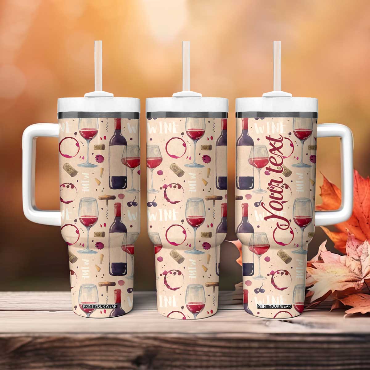 Personalized Wine Pattern Tumbler With Handle with Elegant Decorative Design TS04 Print Your Wear