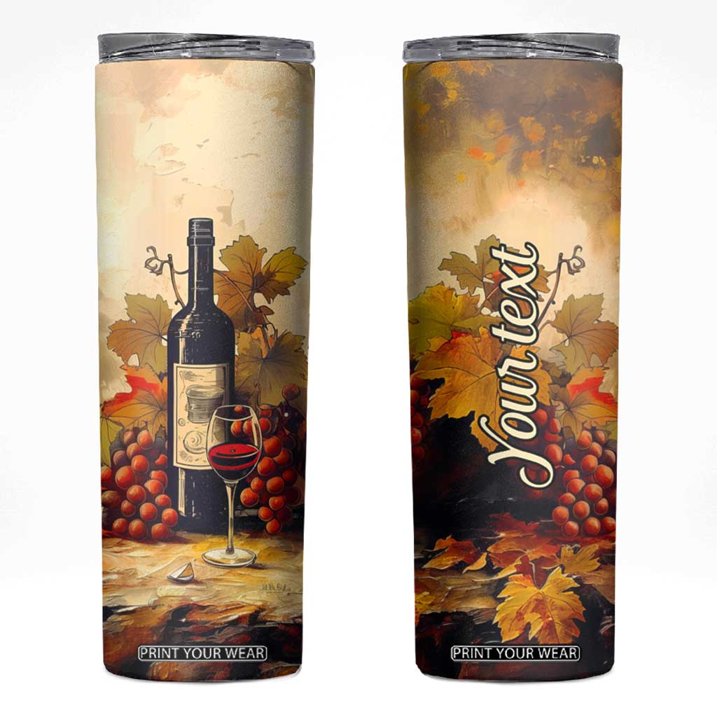 Personalized Wine Theme Skinny Tumbler with Vintage Style Illustration TS04 Multicolor Print Your Wear